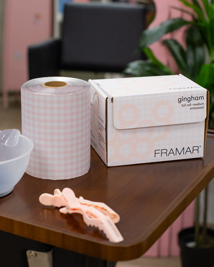 Framar Gingham Pink Embossed Roll Foil 97.5m (320ft)