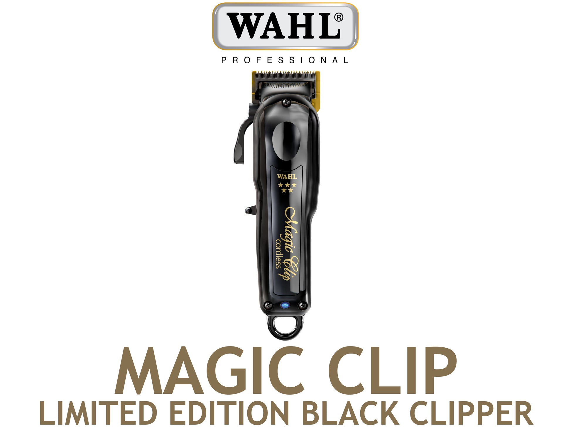 Wahl Professional 5 Star Magic Clip Black Cordless Clipper - Limited Edition, Hair Clippers, Magic Clip Clipper With Gold DLC Blades, Wahl Magic Clip With Stagger Tooth Crunch Blade, Hair Clipper For Fades & Blending, Authorized Wahl Stockist NZ