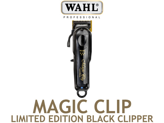 Wahl Professional 5 Star Magic Clip Black Cordless Clipper - Limited Edition, Hair Clippers, Magic Clip Clipper With Gold DLC Blades, Wahl Magic Clip With Stagger Tooth Crunch Blade, Hair Clipper For Fades & Blending, Authorized Wahl Stockist NZ