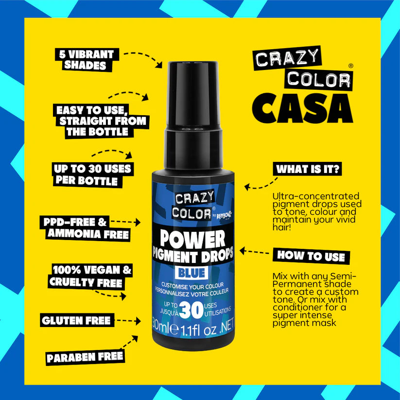 Crazy Color Power Pigment Drops - Blue 30ml (High Concentration Colour)