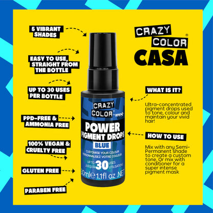 Crazy Color Power Pigment Drops - Blue 30ml (High Concentration Colour)