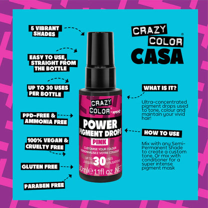 Crazy Color Power Pigment Drops - Pink 30ml (High Concentration Colour)