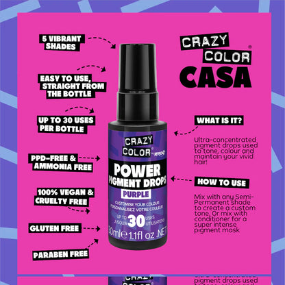 Crazy Color Power Pigment Drops - Purple 30ml (High Concentration Colour)
