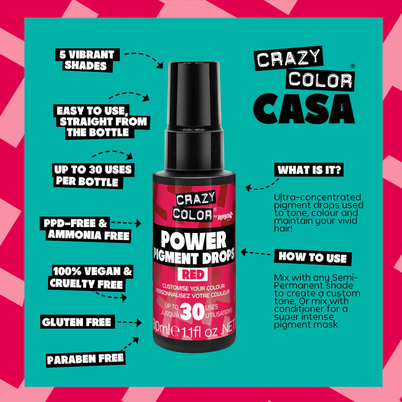 Crazy Color Power Pigment Drops - Red 30ml (High Concentration Colour)