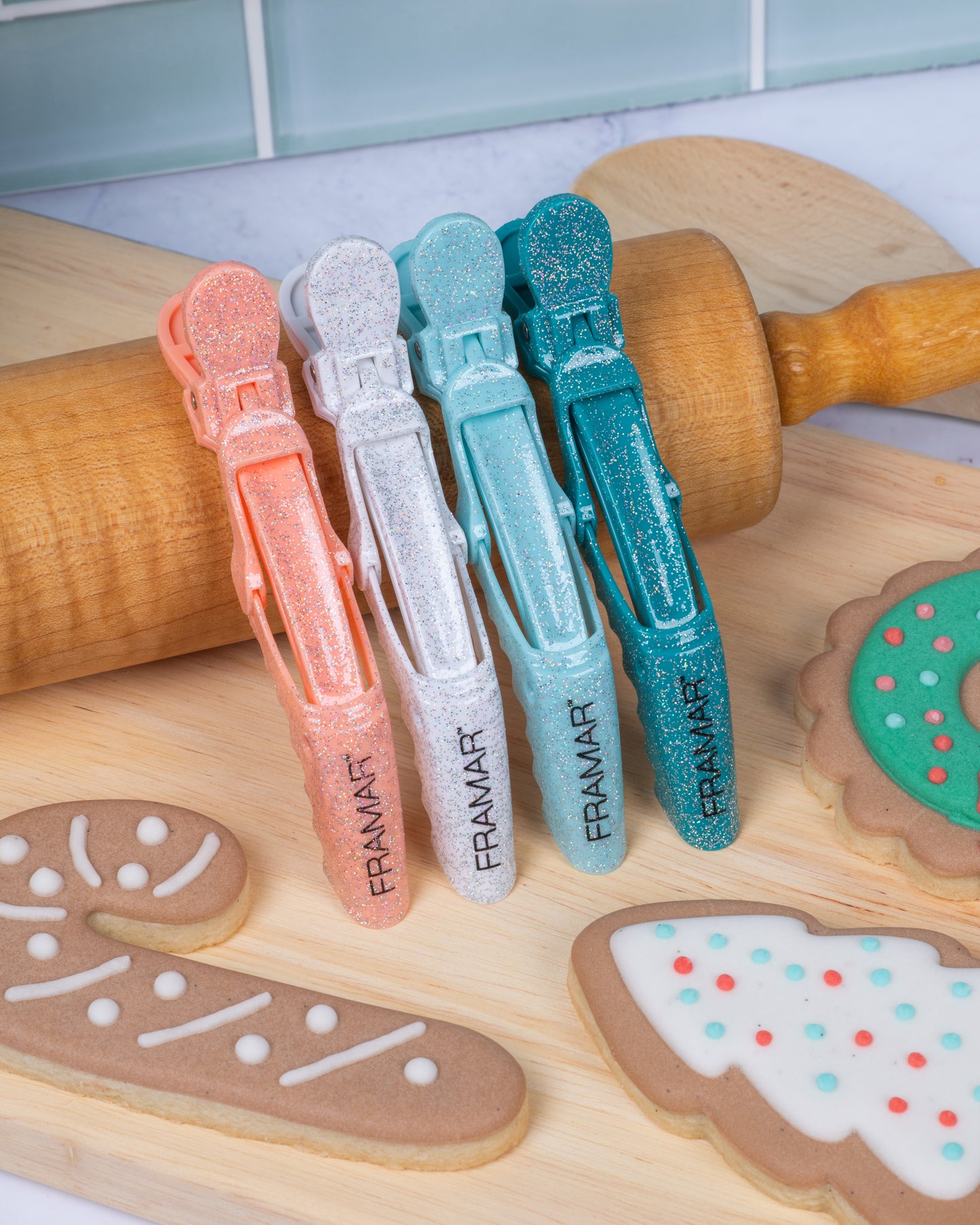Framar Cookie Cutter Glitter Gator Grip Hair Clips 4pcs