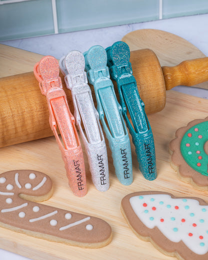 Framar Cookie Cutter Glitter Gator Grip Hair Clips 4pcs