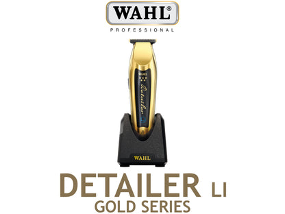 Wahl Professional 5 Star Detailer Li Limited Edition Gold Series, Wahl Detailer Trimmer With T Wide Blade And Gold DLC Blades, Hair Trimmers, Detailer Li With Lithium Ion Battery With Up To 100 Minute Run Time, T Wide Blade Can Be Zero Gapped With Tool Included, Authorized Wahl  Stockist NZ