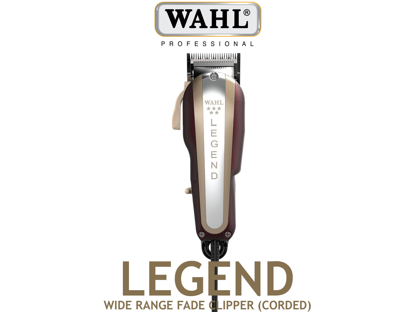Wahl Professional 5 Star Corded Legend Clipper, Wahl Legend With Fade/Wedge Blade 0.5mm - 2.9mm, V9000 Vibrator Motor For Increased Durability And Power, Perfect Clipper For Bul Removal and Blending, USA Made Professional Clippers, Authorized Wahl Stockist NZ