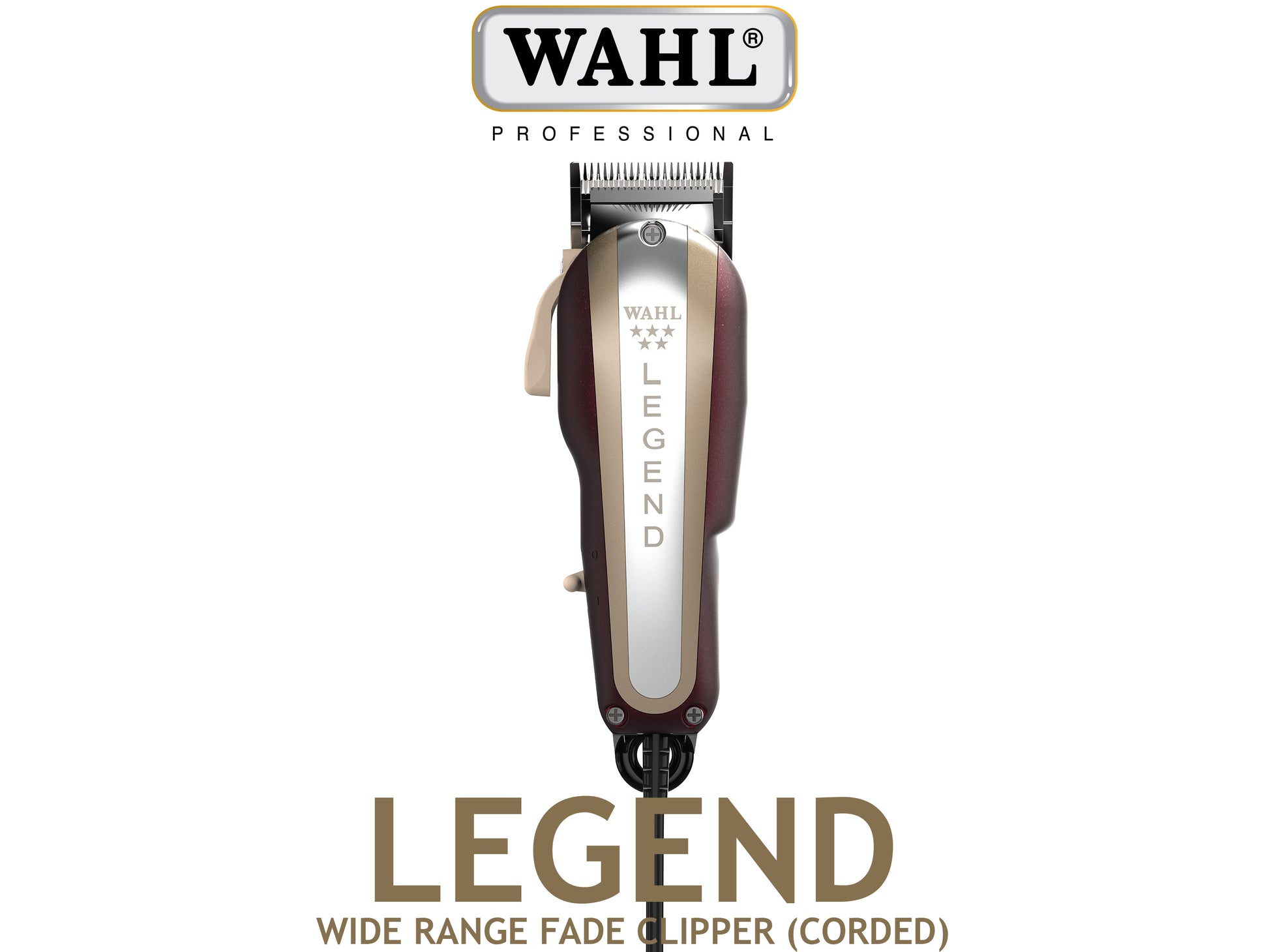 Wahl Professional 5 Star Corded Legend Clipper, Wahl Legend With Fade/Wedge Blade 0.5mm - 2.9mm, V9000 Vibrator Motor For Increased Durability And Power, Perfect Clipper For Bul Removal and Blending, USA Made Professional Clippers, Authorized Wahl Stockist NZ