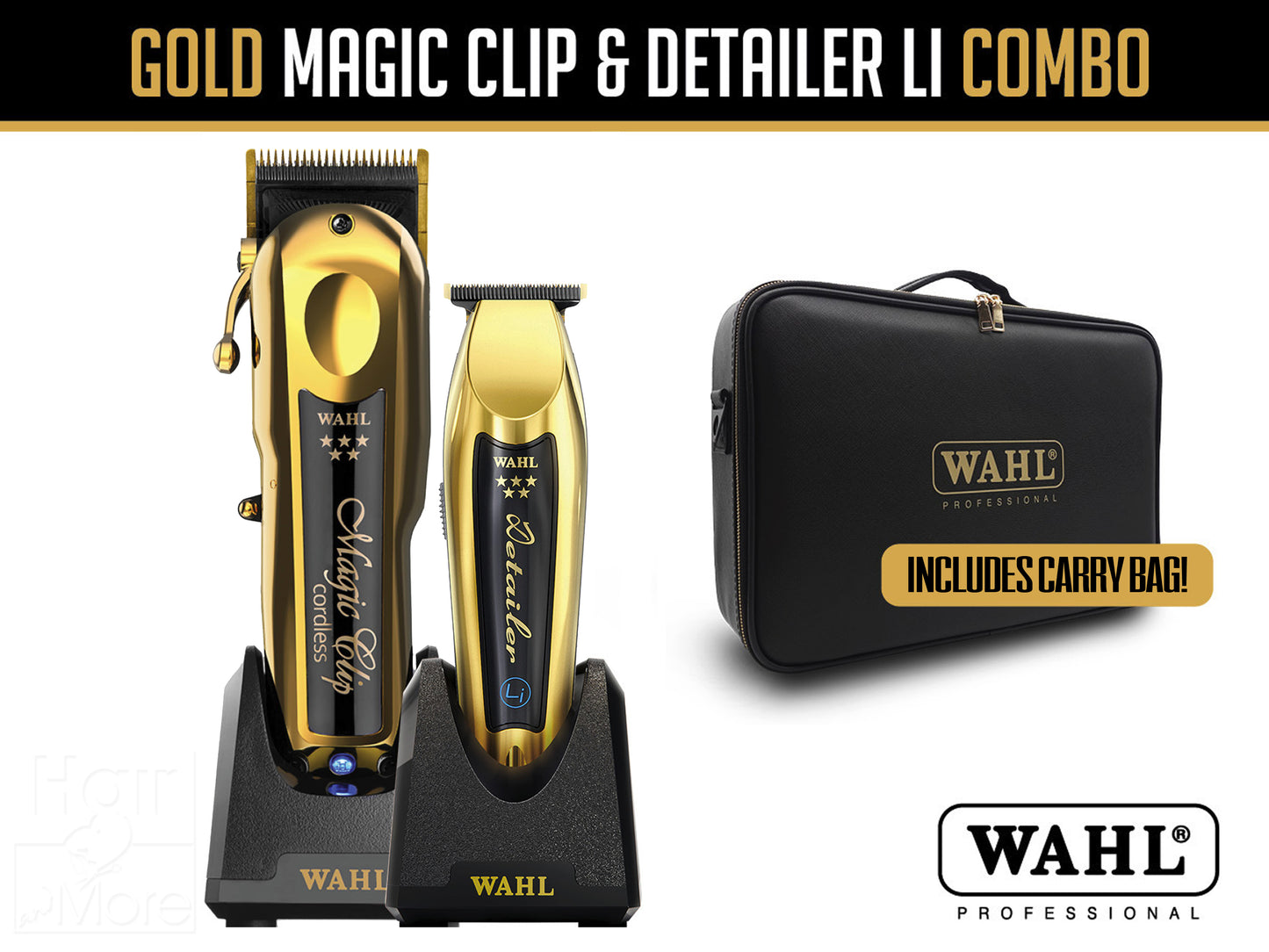 Wahl Limited Edition Gold Magic Clip & Detailer Li Lithium Trimmer Combo With Carry Case, Hair Clipper, Cordless Hair Clipper, Magic Clip, Li Detailer Trimmer, Wahl Clippers & Trimmers, Barber Carry Bag, Authorized Wahl Stockist NZ
