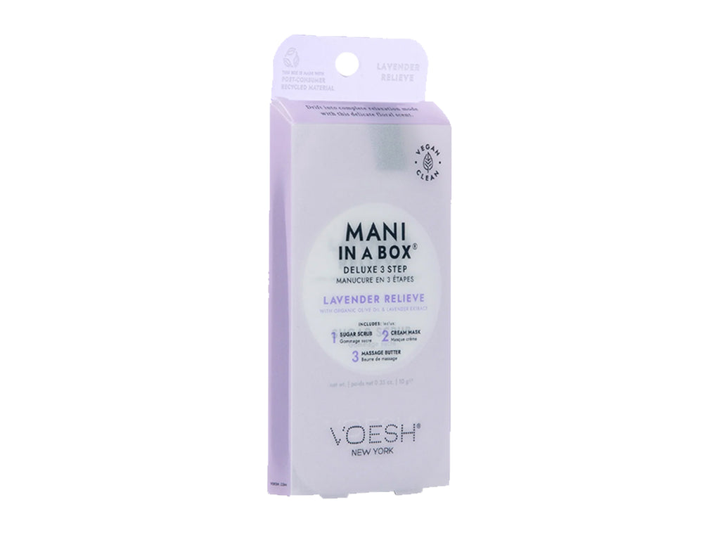 Voesh Mani In A Box -3 Step Lavender Relieve, Vegan Manicure In A Box Kit, DIY Manicure, Self Care, Pamper Your Hands At Home, 3 Step Mani Kit, Great Hair & Beauty Salon Retail Item, KBeauty, NZ Salon Supplies, Voesh NZ