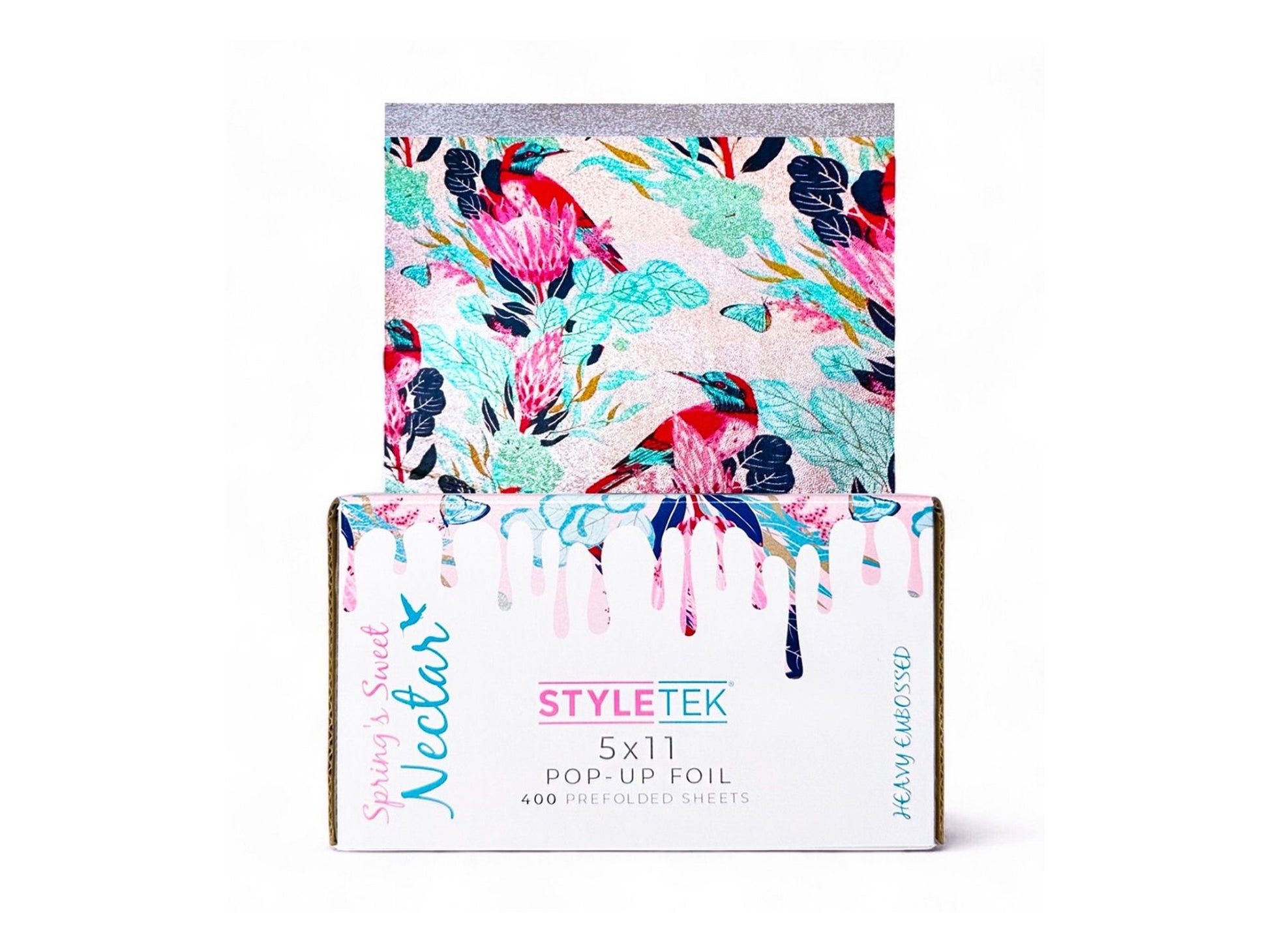 Styletek Springs Sweet Nectar Heavy Embossed Pop Up Foils 5x11" 400 Pack Pre-Folded Foils, Heavy Embossed Pre Folded Pop Up Highlighting Foils With Bright Bird, Butterfly & Plants Pattern