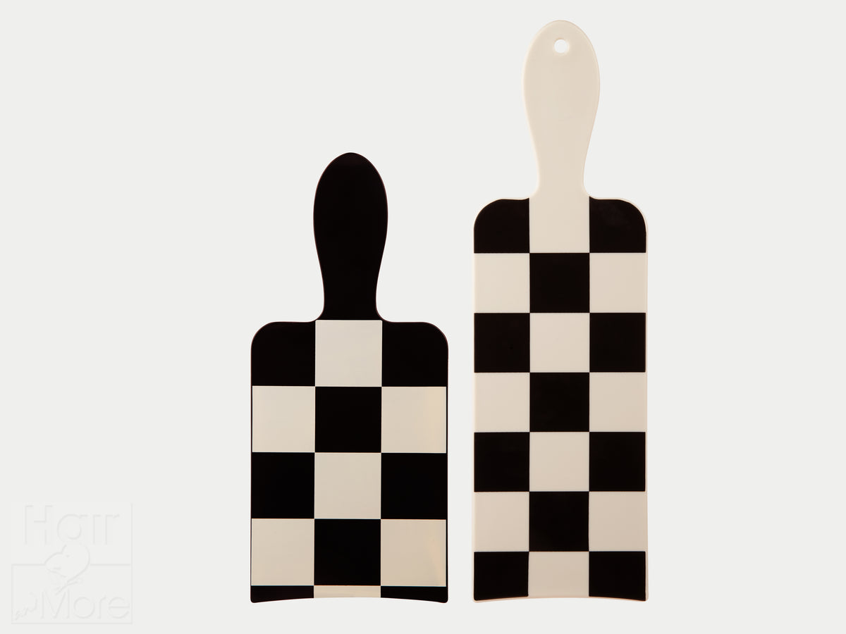 Framar 2 Pack Balayage Paddle Boards Checked Out Pattern In Cream & Black, One Short And One Long, Curved Edge Highlighting Boards