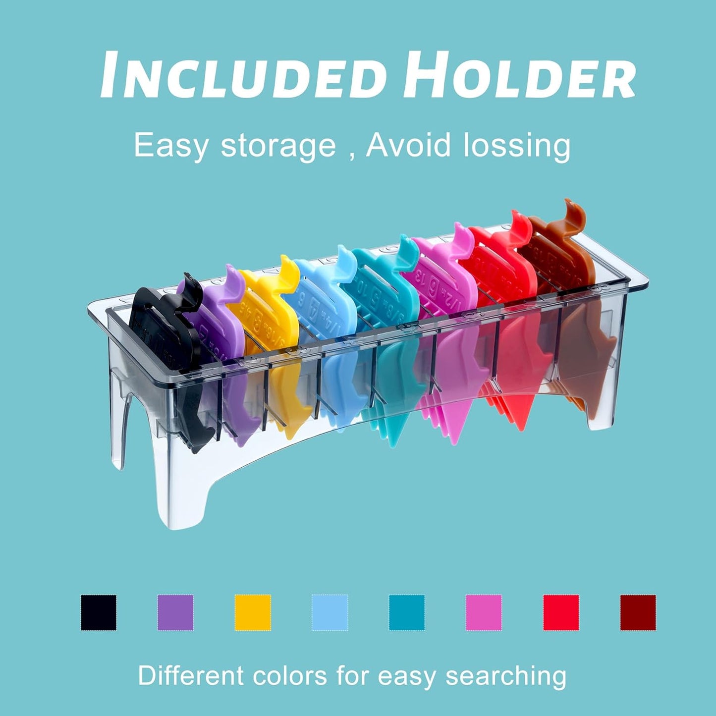 VGR Voyager Professional 8pc Coloured Guide Comb Set w/Caddy