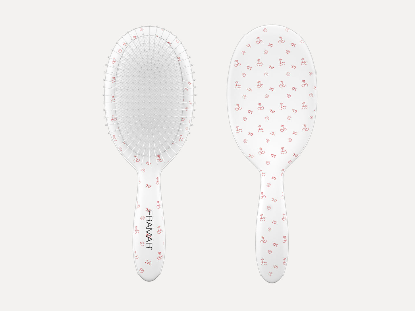 Framar Limited Edition 'Get Lucky' Detangle Brush - Lucky, White Hair Brush With Red Tattoo Art Detail 