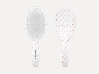 Framar Limited Edition 'Get Lucky' Detangle Brush - Lucky, White Hair Brush With Red Tattoo Art Detail 
