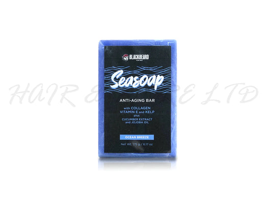 Blackbeard For Men Seasoap Anti-Aging Soap Bar With Collagen + Vitamin E & Kelp - Ocean Breeze Fragrance, Mens Soap Bar Gentle On Sensitive Skin With Anti-Aging Formula, Black Beard For Men Mans Bar Soap, Blackbeard For Men - Mens Grooming Products, Just For Men, NZ Barber Supplies, NZ Salon Supplies