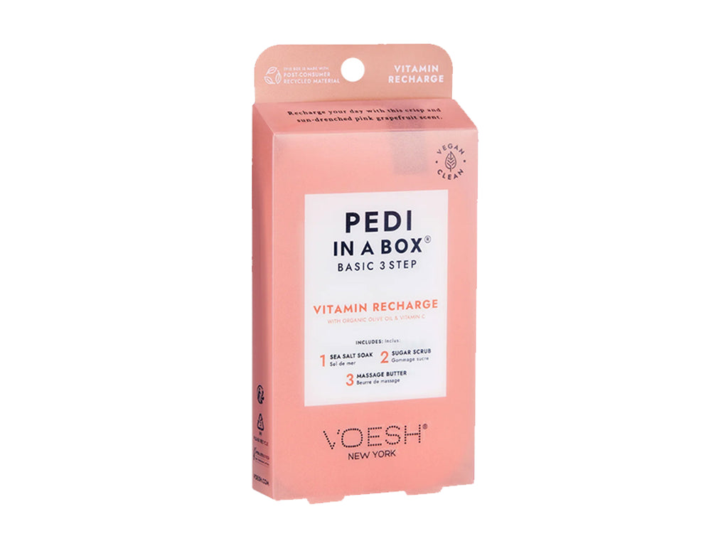 Voesh Pedi In A Box - 3 Step Vitamin Recharge, Vegan Pedicure In A Box Kit, DIY Pedicure, Self Care, Pamper Your Feet At Home, 3 Step Pedicure Kit, Great Hair & Beauty Salon Retail Item, KBeauty, NZ Salon Supplies, Voesh NZ