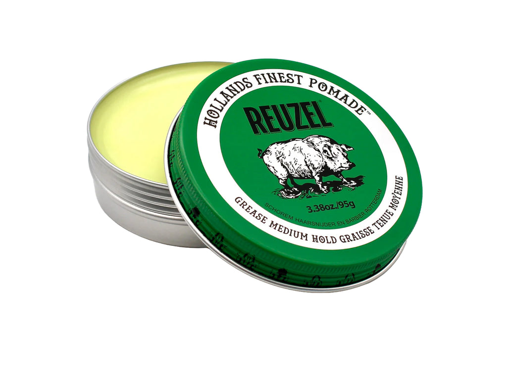 Reuzel Green Grease Medium Hold Pomade 95g, Reuzel - Hollands Finest Pomade, Reuzels Medium Hold Medium Shine Pomade, Beeswax Based - Not Water Soluble, Reuzel Stockist NZ, Professional Salon Supplies NZ, Barber Supplies NZ 