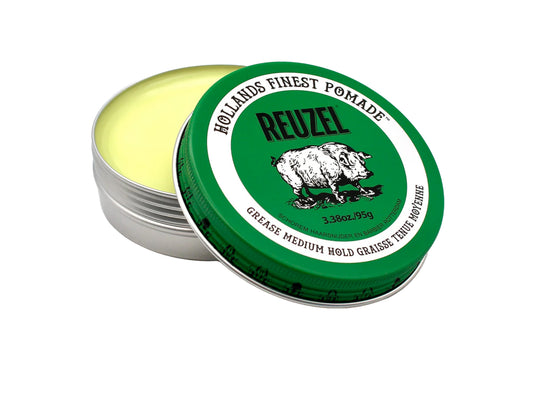 Reuzel Green Grease Medium Hold Pomade 95g, Reuzel - Hollands Finest Pomade, Reuzels Medium Hold Medium Shine Pomade, Beeswax Based - Not Water Soluble