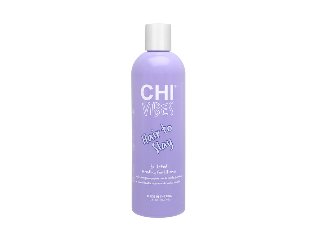 Chi Vibes Hair To Slay Split End Mending Conditioner 355ml, Nourishing Conditioner With Split End Mending Bonders Helps Repair Hair From Bleach + Colour + Heat + Brushing, Shampoo Ingredients Include Squalane For Preventing Damage And Breakage & Proteins + Amino Acids + Vitamins + Avocado Oil For Moisture, Official Chi Stockist NZ, NZ Hair and Beauty Supplies, Professional Salon Supplies