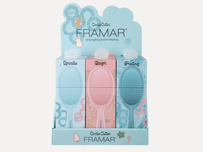 Framar Limited Edition 'Cookie Cutter' 9 Piece Detangle Salon Brush Display, 3 Of Each Glitter Brush Colour/Pattern - Sprinkle, Ginger & Frosting