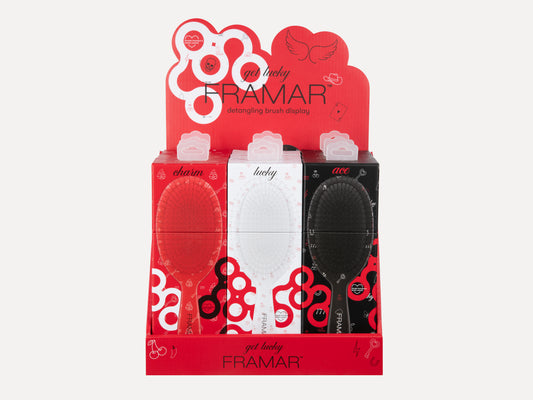 Framar Limited Edition 'Get Lucky' 9 Piece Detangle Salon Brush Display, 3 Of Each Brush Colour/Pattern