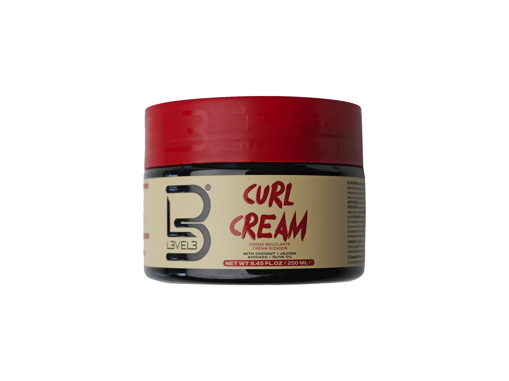L3vel3 Curl Cream 250ml, Hair Styling Curl Cream With Coconut + Jojoba + Avocado + Olive Oils + Shea Butter, Hair Styling Cream To Nourish Hair & Define Curls