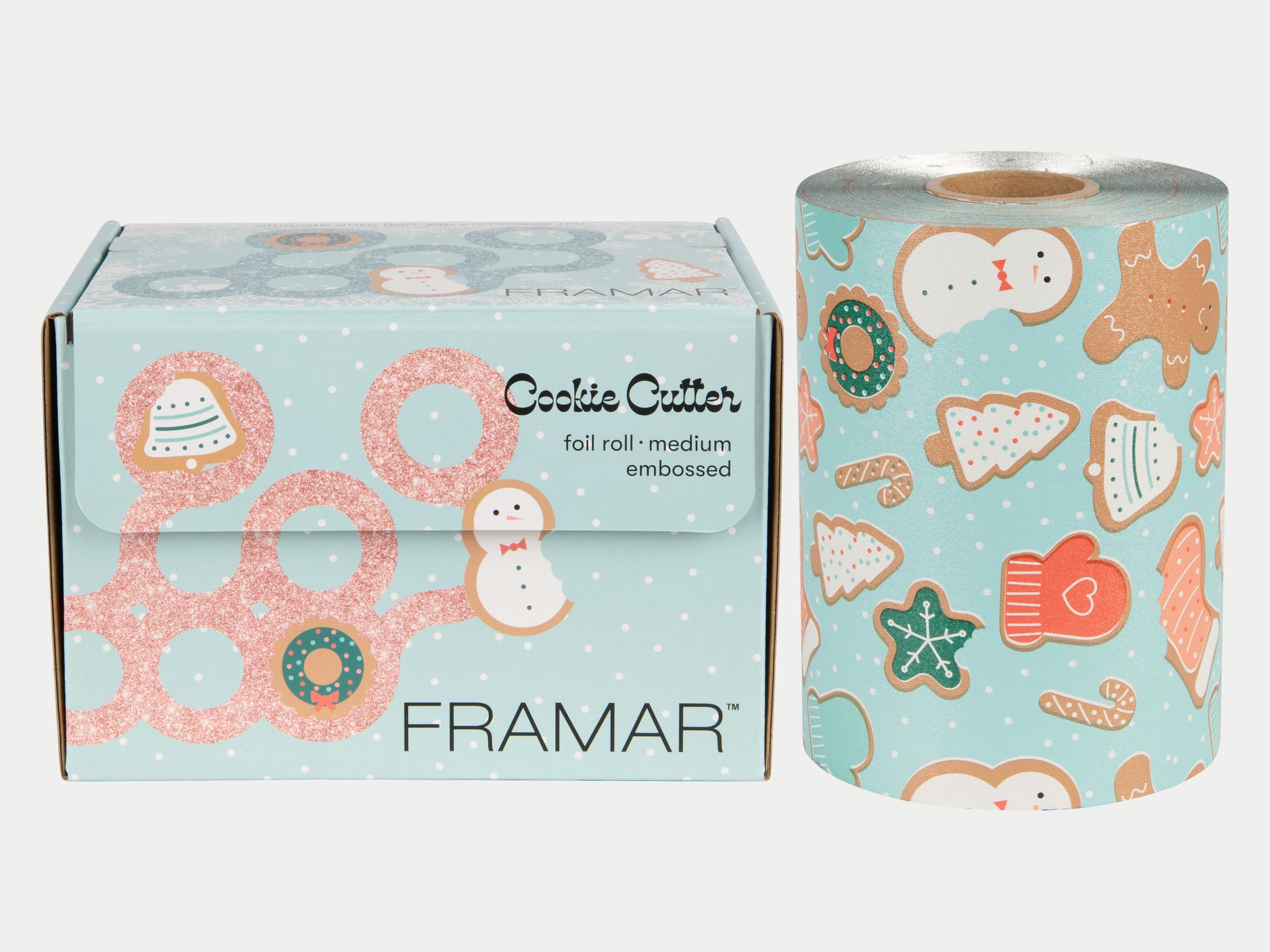 Framar Limited Edition Cookie Cutter Embossed Roll Foil 97.5m (320ft), Cute Christmas Themed Hair Highlighting Roll Foil With Christmas Cookie Themed Pattern