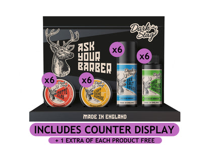 Dark Stag Barber Start Up Pack With Coutner Display, Made In The UK, Official Dark Stag Stockist, Mens Grooming, NZ Barber Supplies, Barber Scissors, Barber Razors, Barber Tools, Mens Hair Styling Products