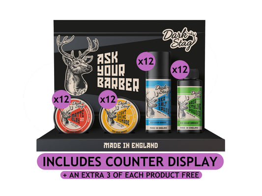 Dark Stag Barber Starter Pack With Counter Display, Made In The UK, Mens Grooming, NZ Barber Supplies, Mens Grooming, Official NZ Dark Stag Stockist, Barber Tools, Barber Scissors, Barber Razors