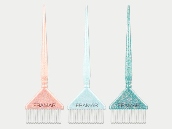 Framar Limited Edition Cookie Cutter Glitter Big Daddy Colour Brush Set 3pc, Large Glitter Tint Brushes In 3 Different Colours, Peach + Light Blue + Turquoise