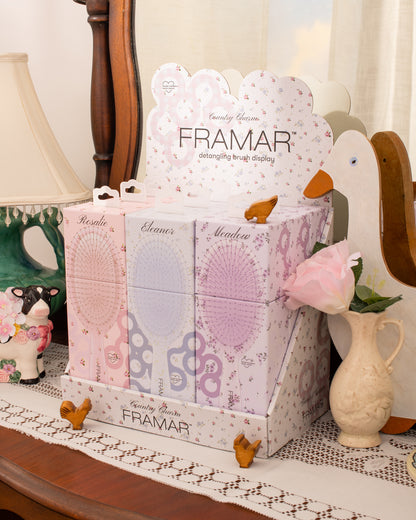 Framar Country Charm 9PC Detangle Hair Brush Retail Display