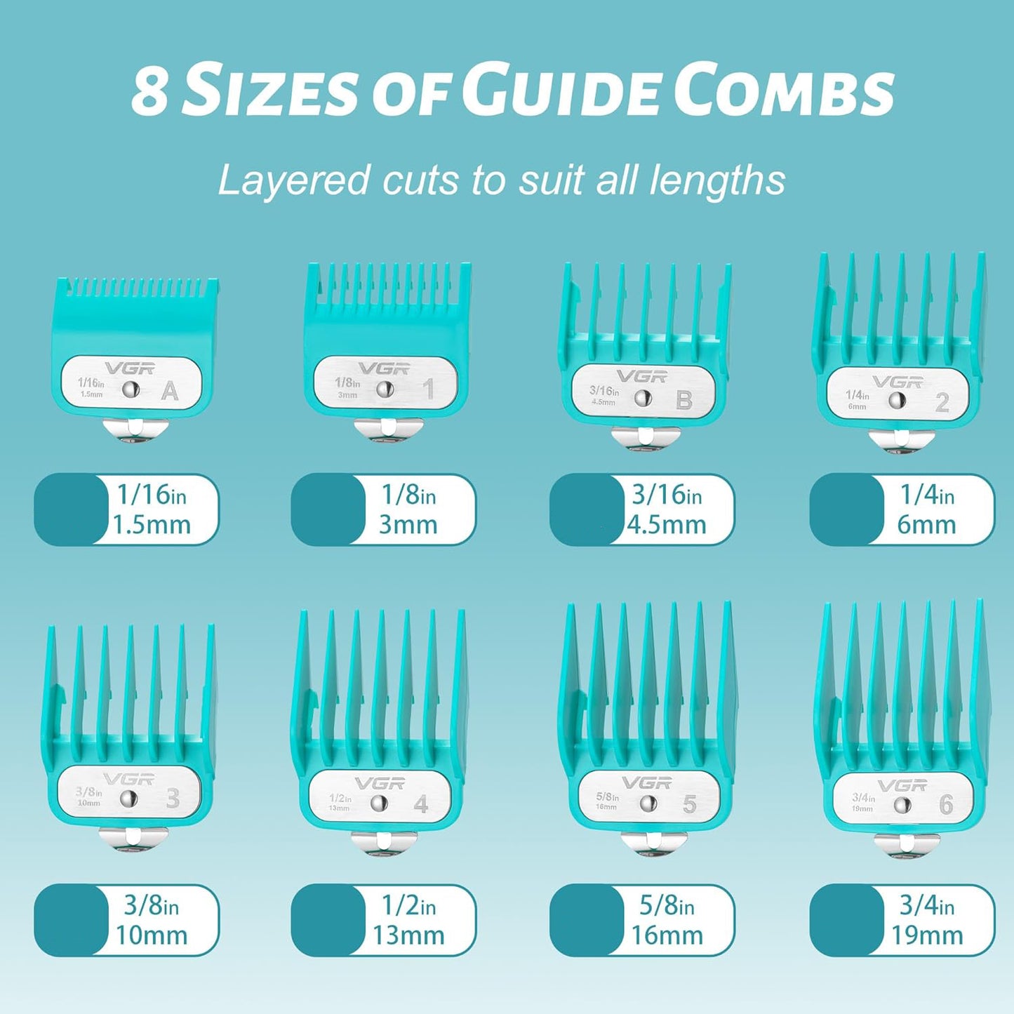 VGR Voyager Professional 8pc Premium Guide Comb Set w/Caddy