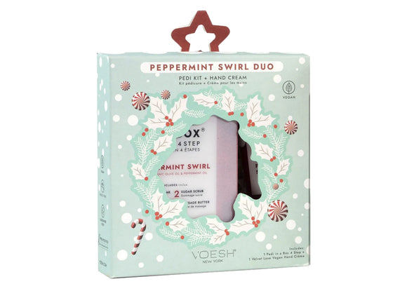 Voesh Peppermint Duo Gift Pack With Pedi In A Box & Vegan Peppermint Hand Cream With Cute Peppermint Nail Stickers, Vegan Pedicure In A Box Kit With Hand Cream & Nail Art Stickers, DIY Pedicure, Self Care, Pamper Your Feet At Home, 4 Step Pedicure Kit, KBeauty, Great Hair & Beauty Salon Retail Item, NZ Salon Supplies, Voesh NZ