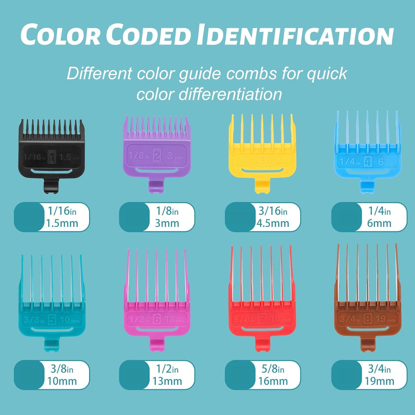 VGR Voyager Professional 8pc Coloured Guide Comb Set w/Caddy