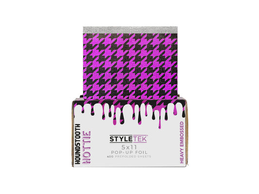 Styletek Houndstooth Hottie Heavy Embossed Pop Up Foils 5x11" 400 Pack Pre-Folded Foils, Heavy Embossed Pre Folded Pop Up Highlighting Foils, Pink And Black Houndstooth Pattern Hiliting Foils, Styletek 