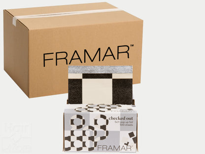 Framar Checked Out Pop Up Foils 500 Pack Of 5" x 11" x 12 (Carton) Black & Cream Checkered Pattern, Stock The Salon Foils & Save, Framar Pop Up Foils In Check Pattern, Hair Highlighting Foil Pre-Cut, Framar Checked Out, Framar Stockist, NZ Salon Supplies, Professional Hair And Beauty Suppliers