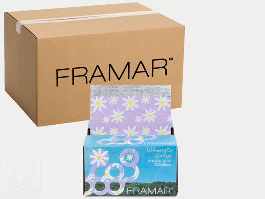 Framar Pop Up Foil 5 x11" 500 Sheets Whoopsie Daisy - 12 Box Carton, Stock Up Your Salons Foils And Save, Light Purple Foil With White Daisy Pattern, Framar Pop Up Foils In Daisy Pattern With Purple Background, Hair Highlighting Foil Pre-Cut, Framar Checked Out, Framar Stockist, NZ Salon Supplies, Professional Hair And Beauty Supplies