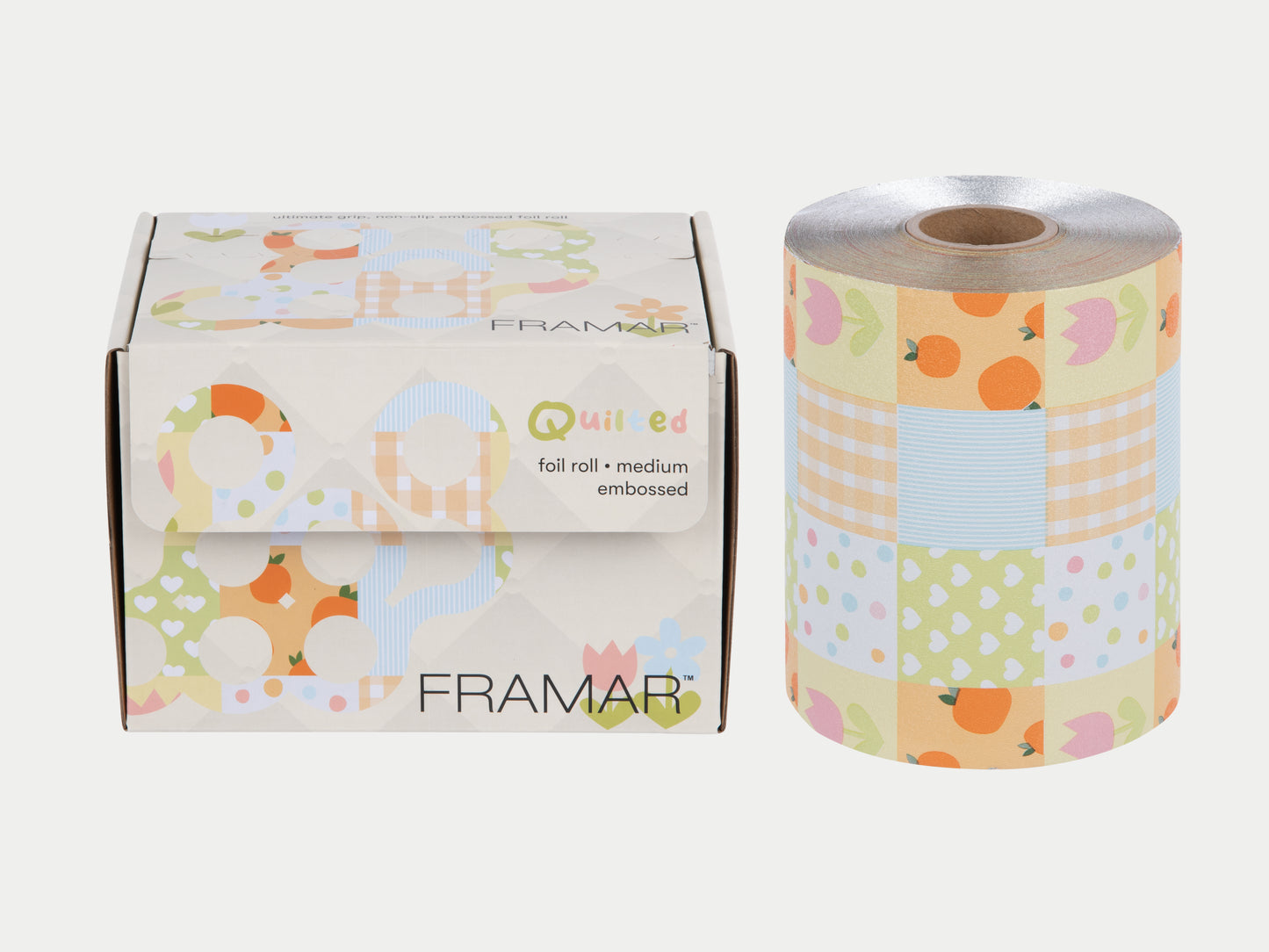 Framar Quilted Limited Edition Dream Weaver Highlighting Foil Roll, Quilted Pastel Colours With Florals & Clementine Oranges - Cut To Size, Framar 
