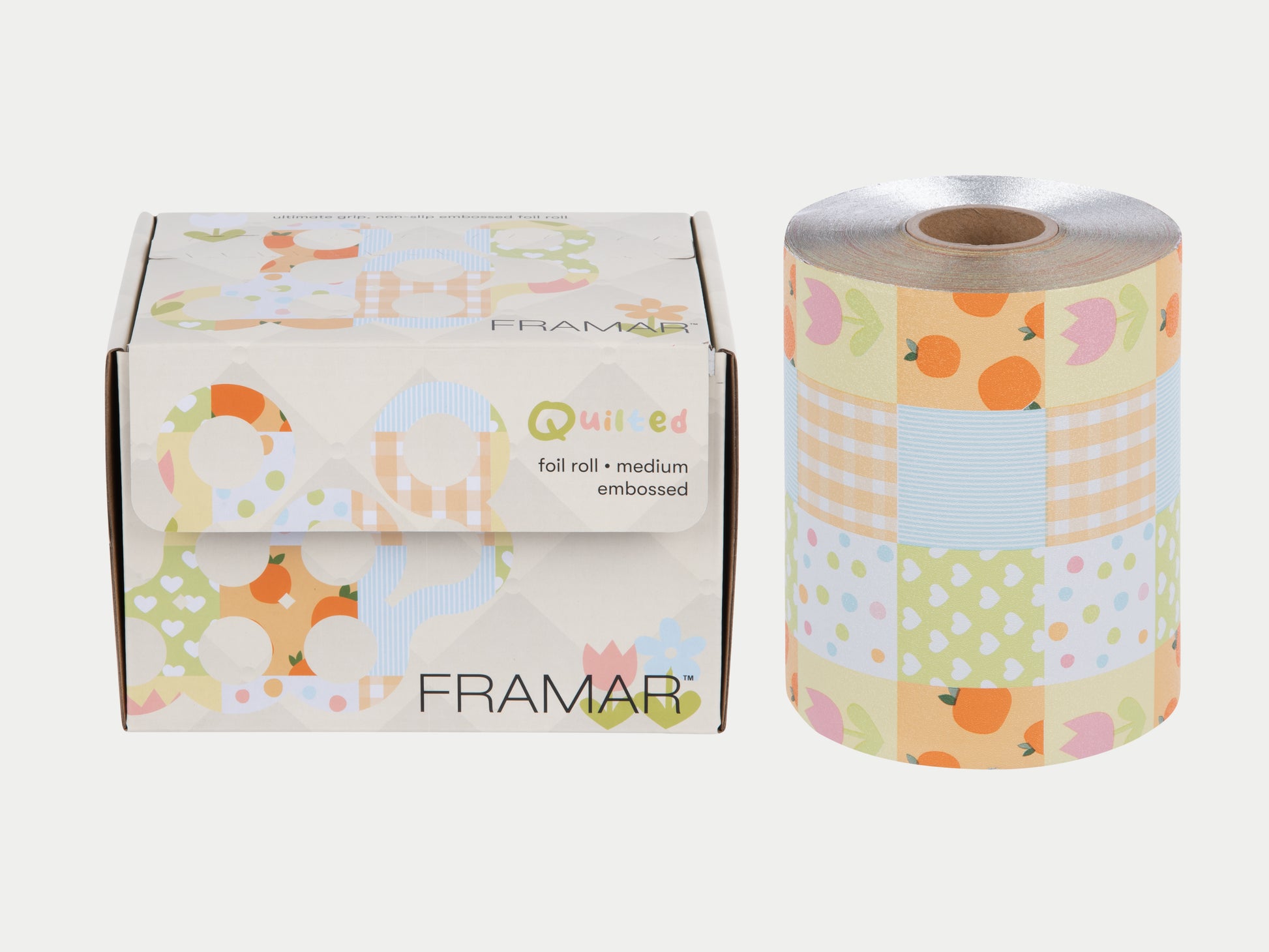 Framar Quilted Limited Edition Dream Weaver Highlighting Foil Roll, Quilted Pastel Colours With Florals & Clementine Oranges - Cut To Size, Framar 
