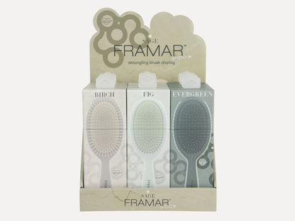 Framar Detangle 9 Piece Brush Display - Neutrals Sage, Framar Wet And Dry Hair Brush, Salon Retail Brush Display, Detangle Brush, Great For Hair Extensions, Kids Detangling Hair Brush, Wet Brush, Salon Essentials, NZ Salon Supplies, Authorized Framar Stockist NZ