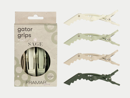 Framar Gator Grips Sectioning Clips 4 Pack Sage Neutral Beiges & Greens, Framar Stockist NZ, Framar Gator Clips, Framar Sage, Framar Limited Edition, Salon Essentials, NZ Salon Supplies
