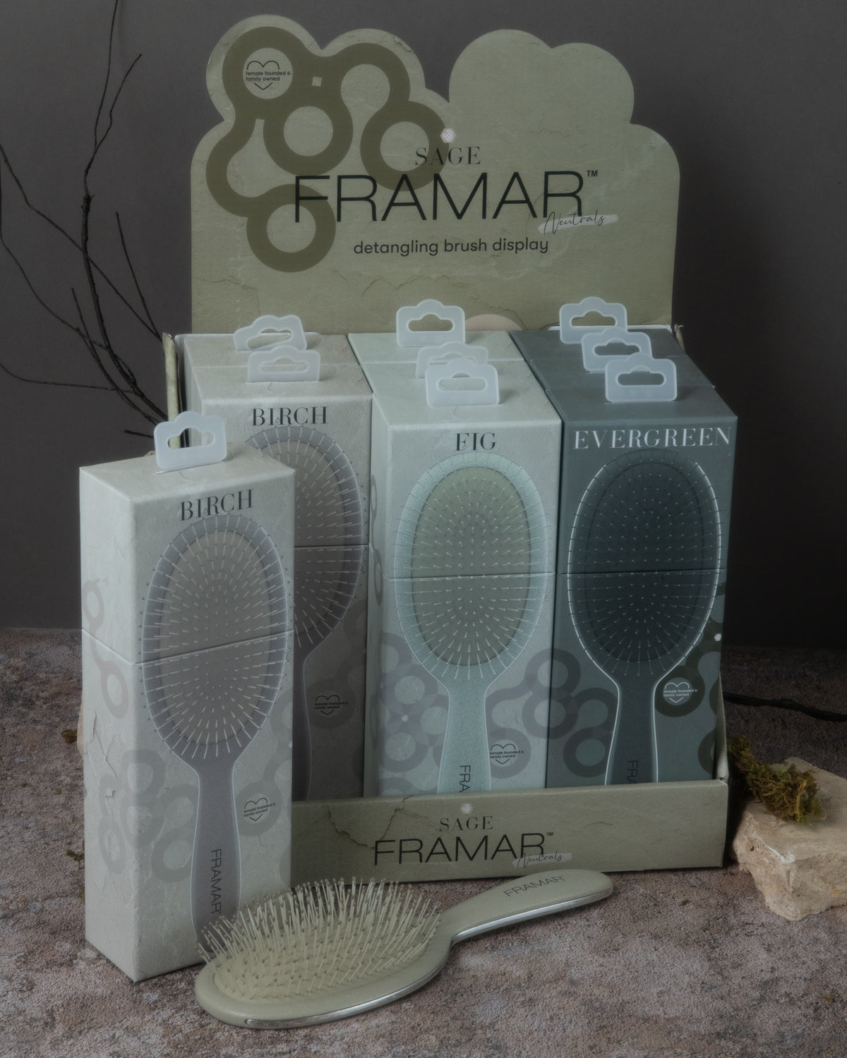 Framar Neutrals Sage 9pc Detangle Brush Retail Display