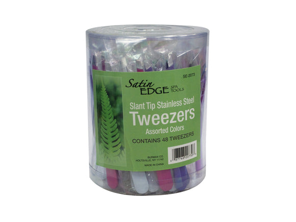 Satin Edge Slant Tip Stainless Steel Tweezers, 48pc - Great for Salon Retail!