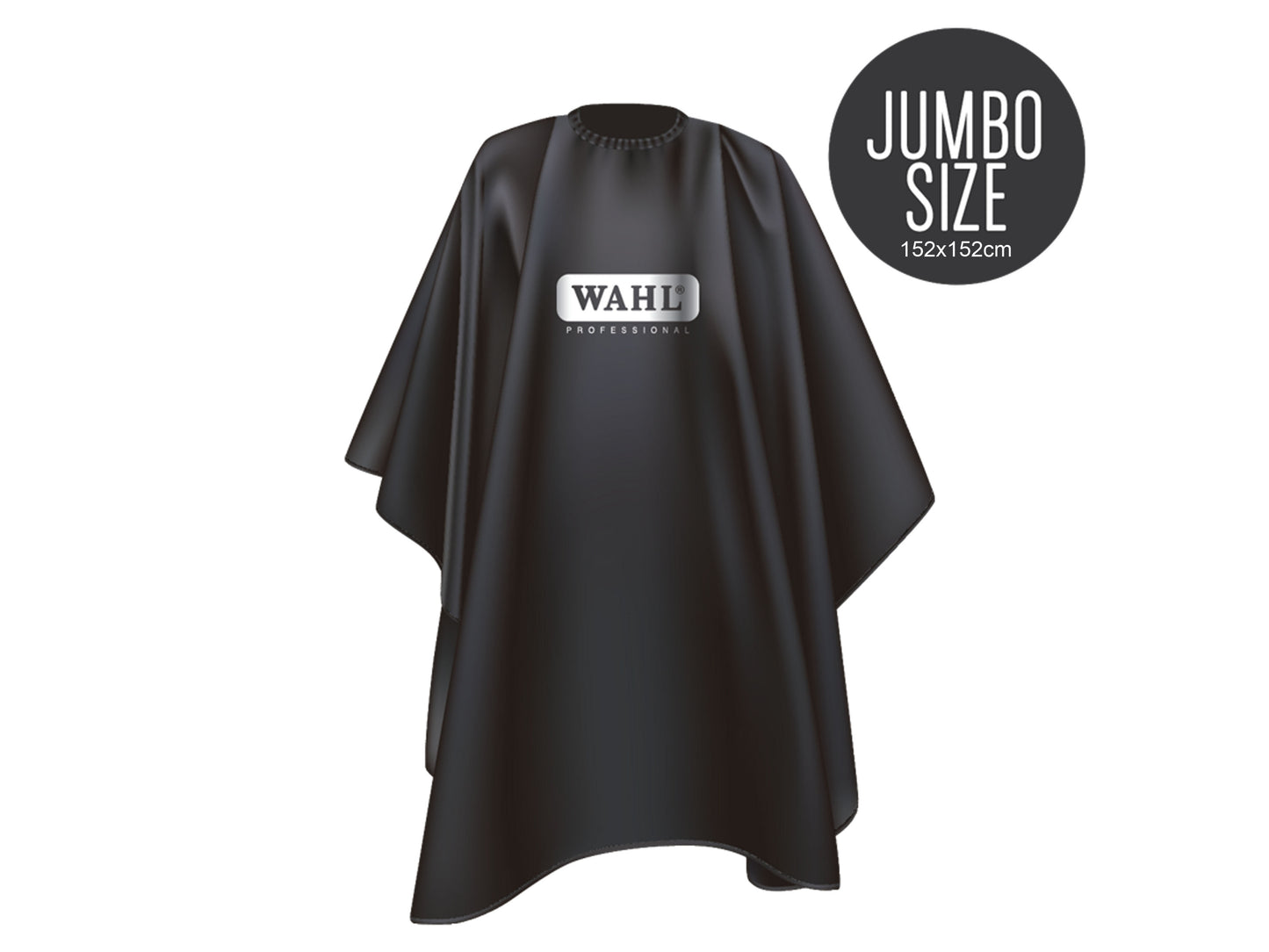 Wahl Professional Barber Jumbo Cutting Cape With Snap Closure - Black, Light Weight Wahl Brand Black Cutting Cape, Black Jumbo Hairdressing/Barber Cape Larger Size With Adjustable Snap Closure, Wahl NZ, Authorized Wahl Stockist NZ, NZ Professional Barber Supplies, NZ Salon Suppliers