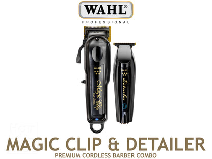 Wahl Professional 5 Star Magic Clip Cordless Clipper + Detailer Li Combo In Black With Gold DLC Blades, Hair Clippers,  Wahl Magic Clip With Stagger Tooth Crunch Blade, Magic Clip Clipper Perfect For Fades & Blending, Limited Edition Black Professional Clipper & Trimmer, Authorized Wahl Stockist NZ