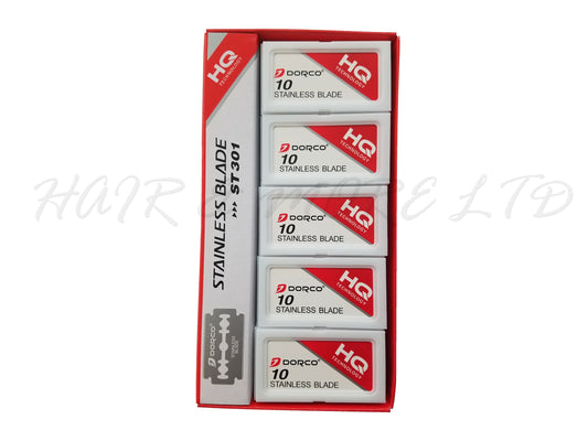 Dorco Stainless Steel Double Edge Blades (ST-301) - 100pc Box (10 packs of 10 blades)