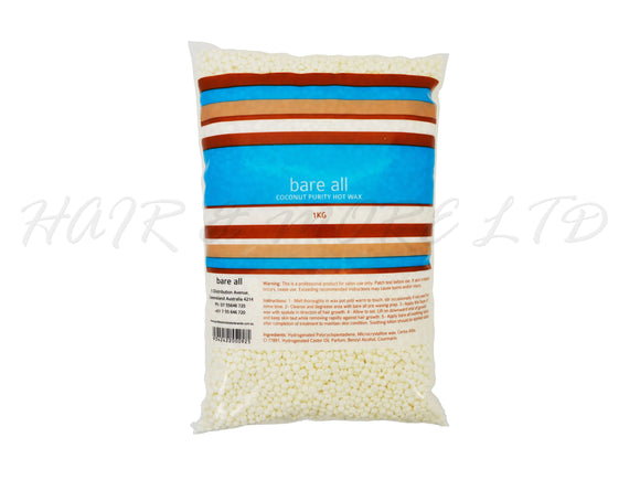 Bare All Coconut Putiry Hot Wax Beads 1kg, Professional Hot Wax Beads For Hair Removal,No Strips Needed, Ideal For Bikini/Facial Waxing/Underarms, Wax Beads For Use In Wax Heater Pot, DIY Waxing NZ, Pro Waxing NZ, Professional Hair And Beauty Supplies NZ