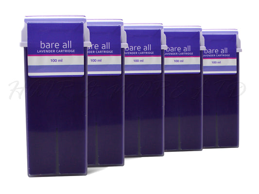Bare All Warm/Strip Wax Cartridge 100ml - Lavender x 5, Warm Wax For Hair Removal - Ideal For Larger Areas Like Legs And Arms, Wax Strips Required For Use, Best Heated In A Wax Cartridge Heater For Even Heating, Roll On Wax, Professional Hair And Beauty Supplies NZ, Salon Supplies NZ